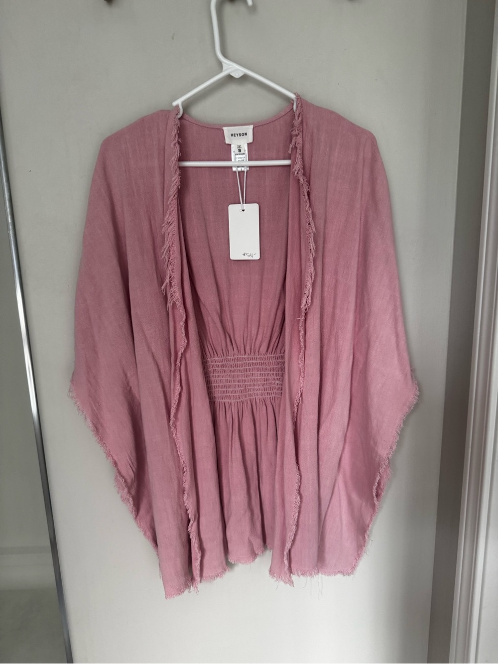 NWT HEYSON Mauve Pink Rayon Hemp Boho Kimono Cardigan S